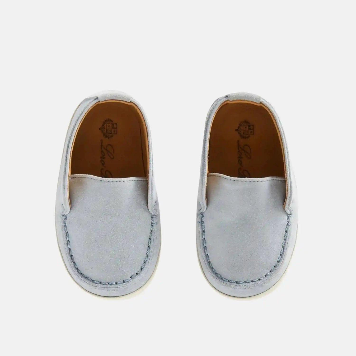 Loro Piana Baby Open Walk Ankle Boot in Suede, Light Steel Blue, Top