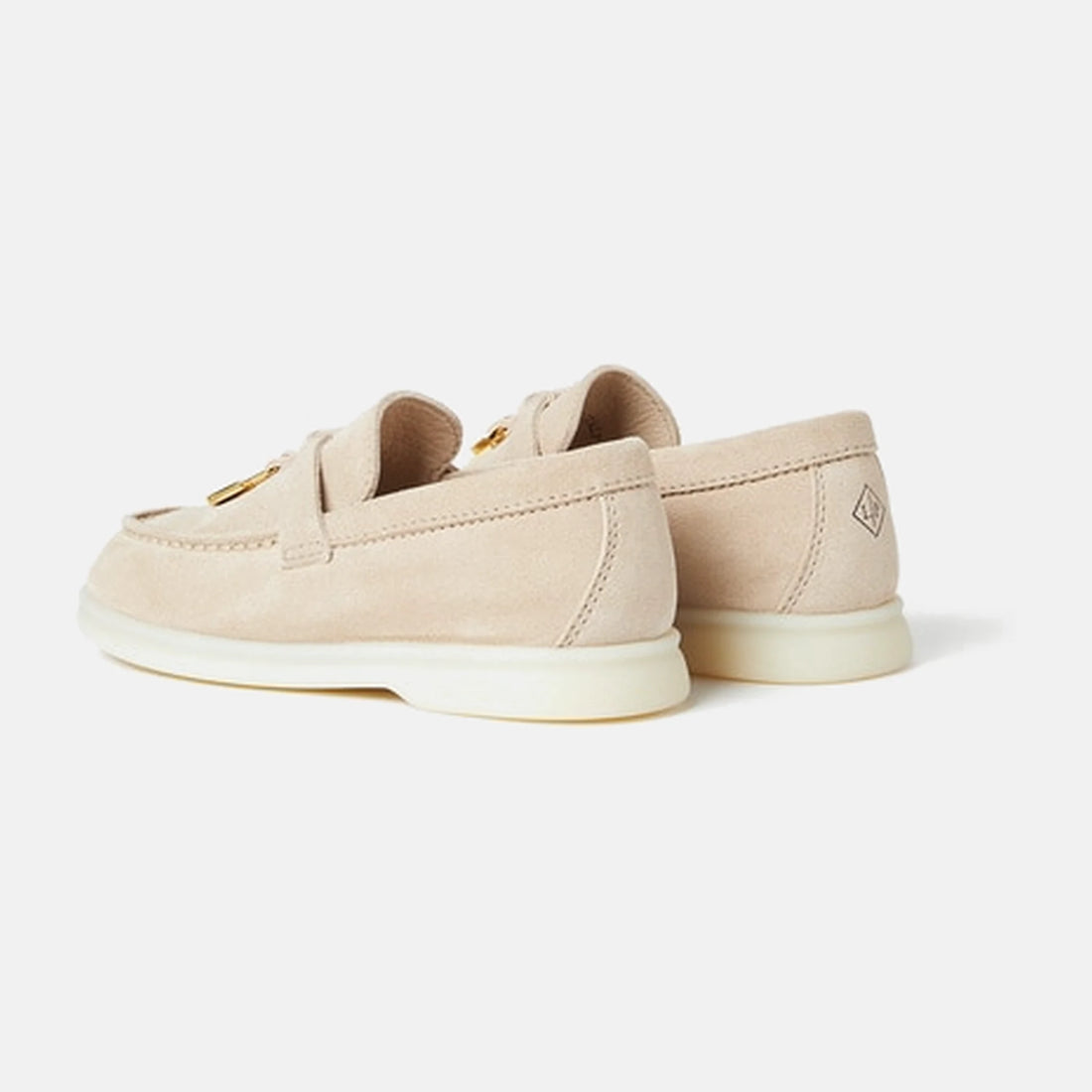 Loro Piana Baby Summer Charms Walk Loafers in Suede in Natural Light Camel, back view