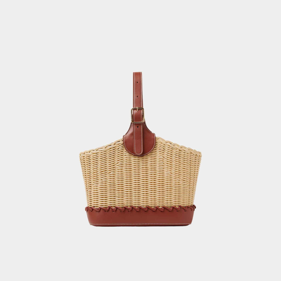 Loro Piana Bobbin Bucket Bag Wicker, Deep Kummel, Front