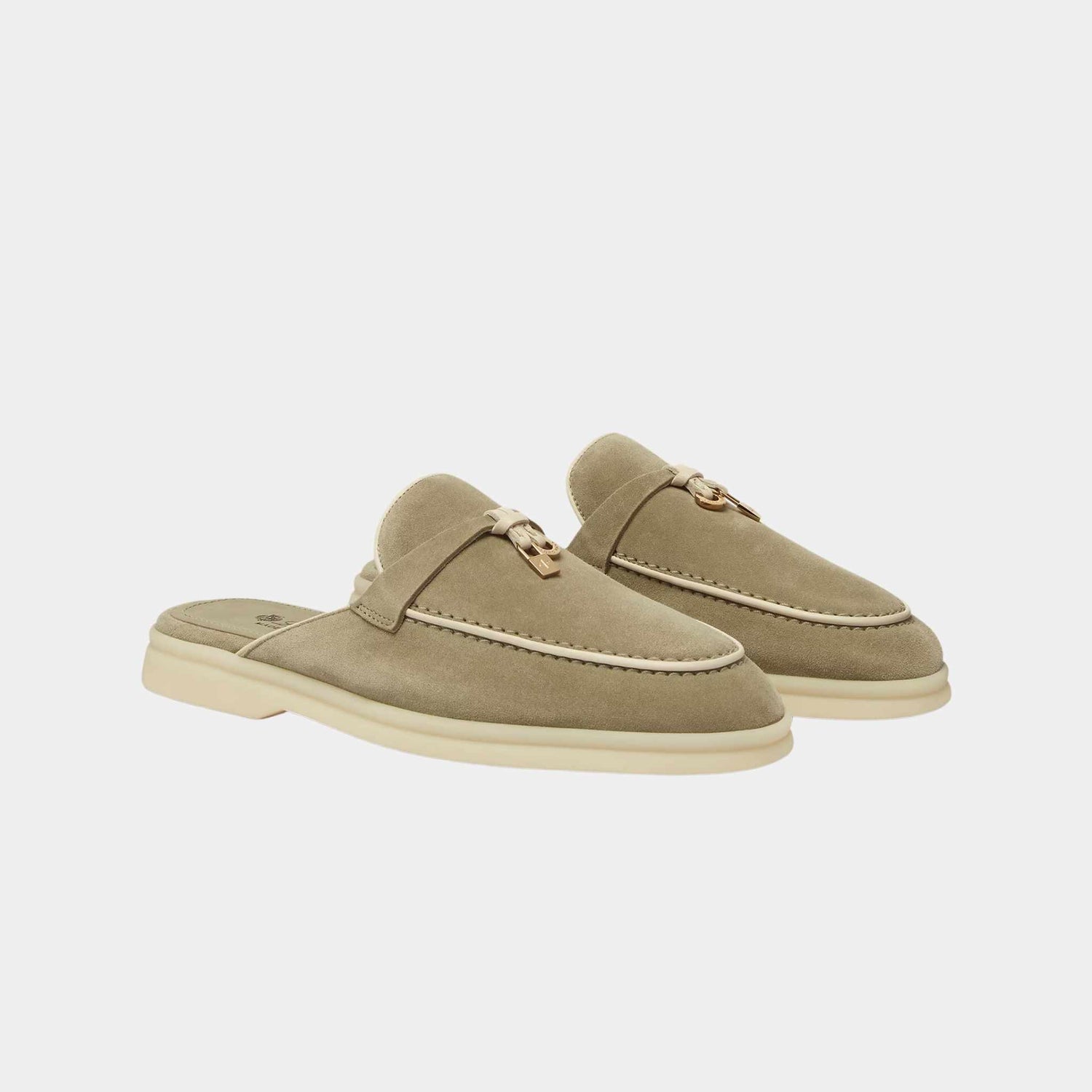 Loro Piana Charms Walk Babouche Loafer With Leather Piping, Dried Taragon, Front