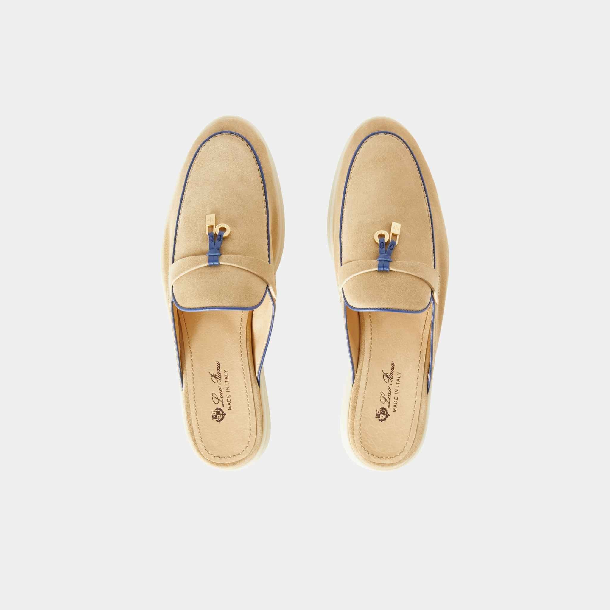 Loro Piana Charms Walk Babouche Loafer With Leather Piping, Hinoki Wood, Top