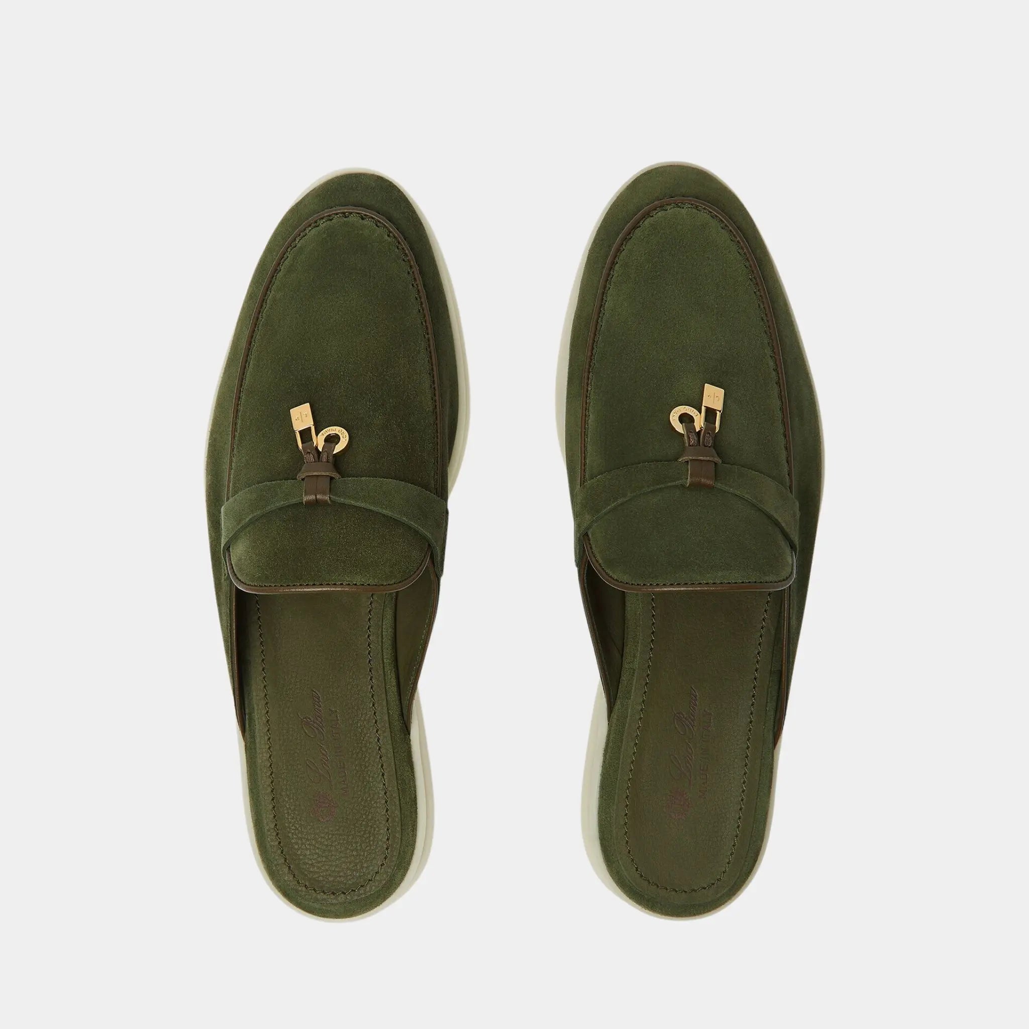 Loro Piana Charms Walk Babouche Loafer With Leather Piping, Ribbon Green, Top