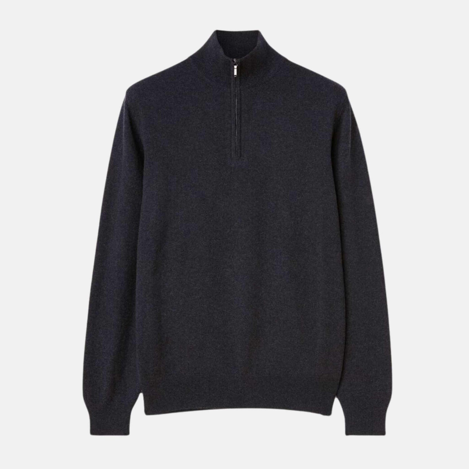 Loro Piana Classic Half-Zip Baby Cashmere Sweater, Black/Gray Melange , Front