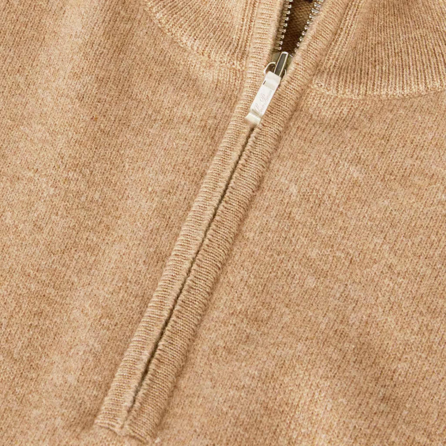 Loro Piana Classic Half-Zip Baby Cashmere Sweater, Golden Wheat Melange, Closeup