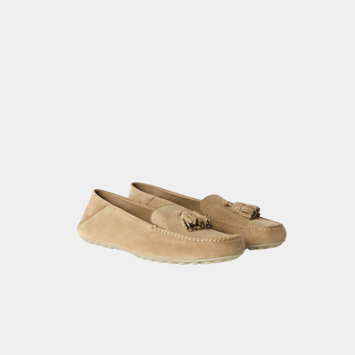 Loro Piana Dot Sole Walk Loafer Suede Goatskin, Cashew Butter, Front