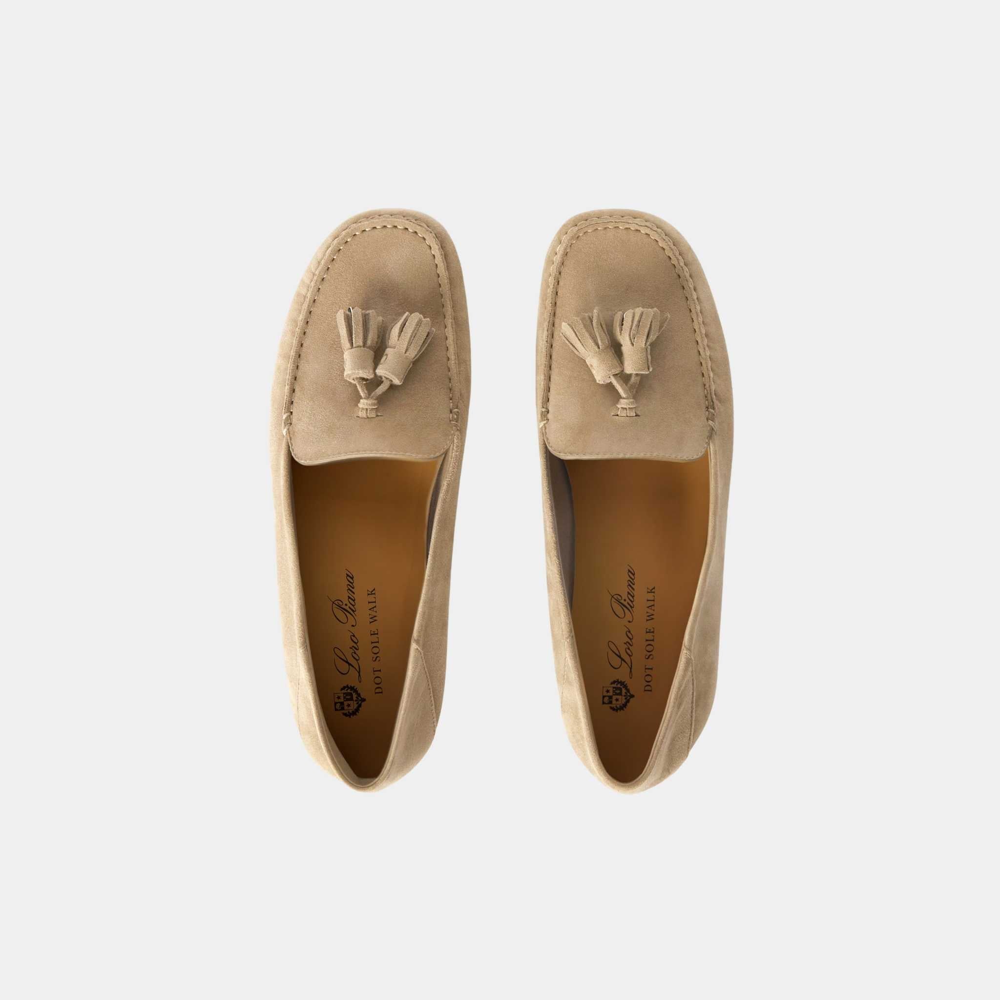 Loro Piana Dot Sole Walk Loafer Suede Goatskin, Cashew Butter, Top