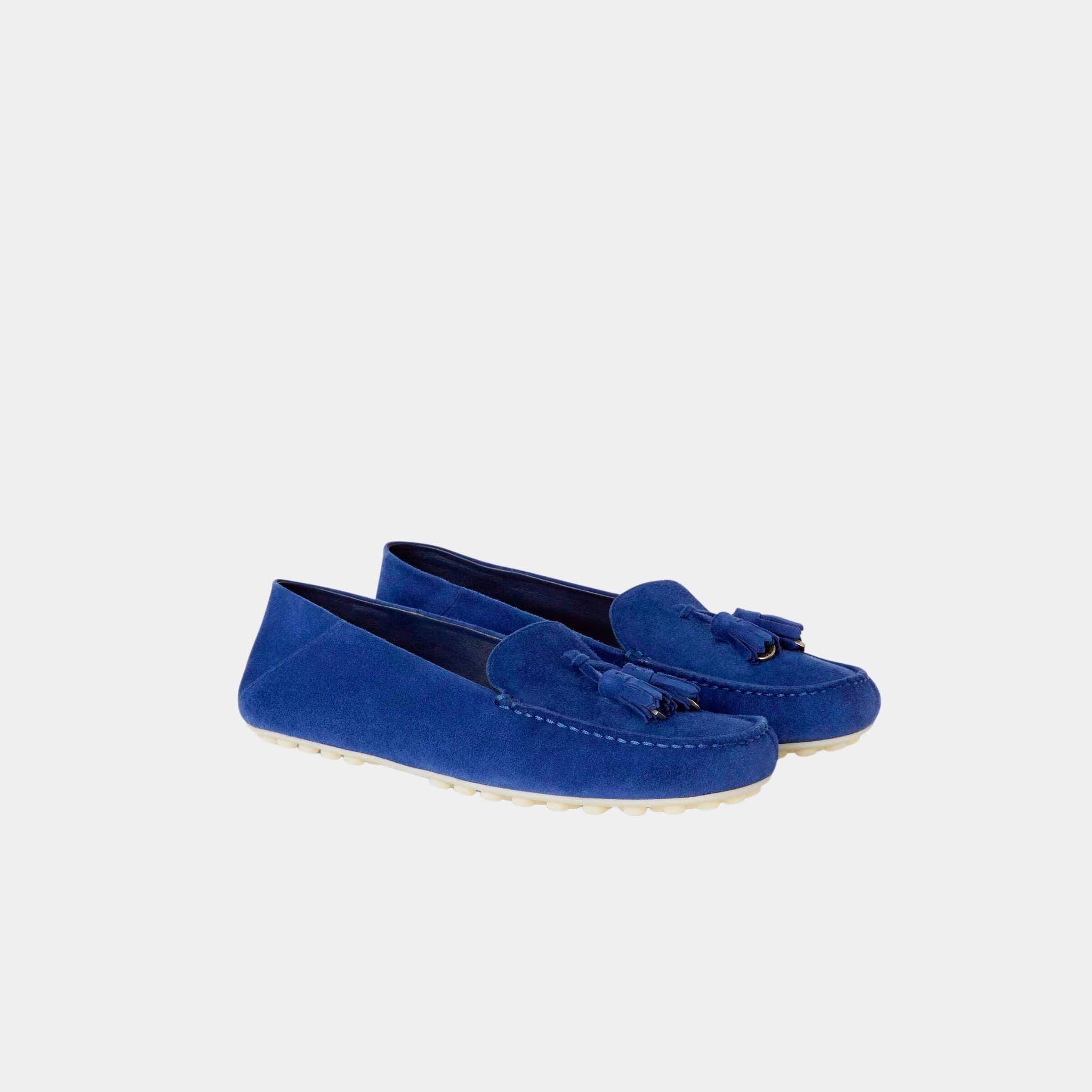 Loro Piana Dot Sole Walk Suede Goatskin Loafer, Blue Fluorite, Front
