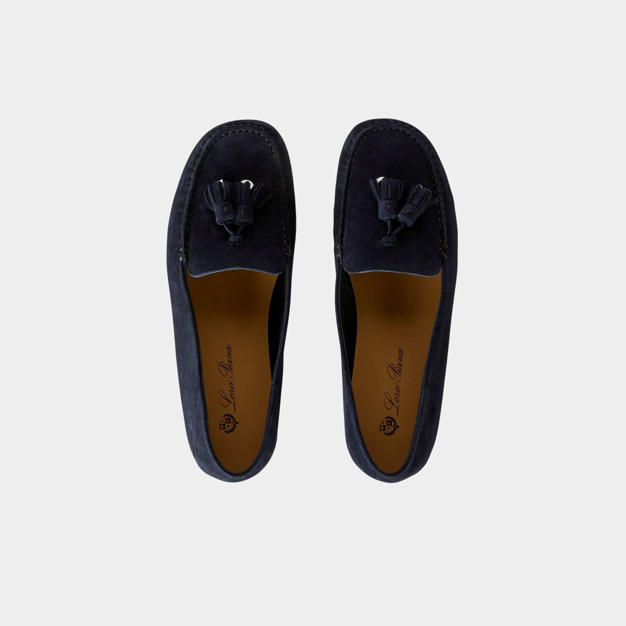 Loro Piana Dot Sole Walk Suede Goatskin Loafer, Navy Blue, Top
