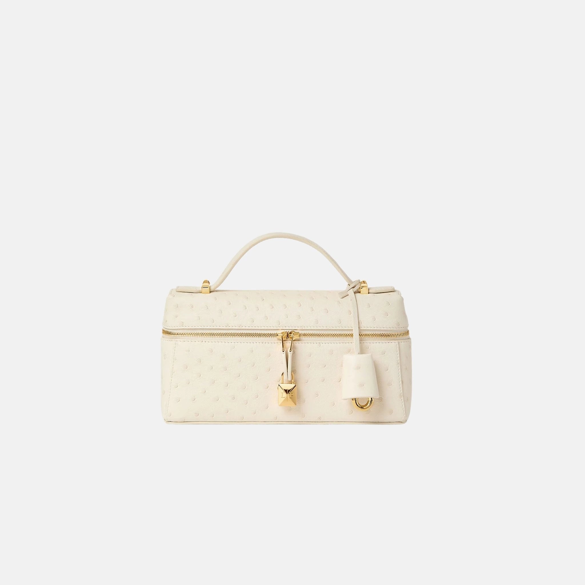 Loro Piana Extra Bag L23 in Ostrich Leather, Whisper White, Front