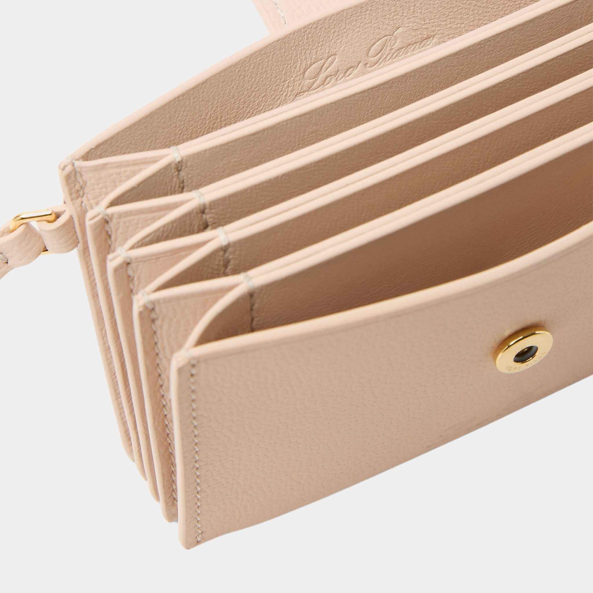 Loro Piana Extra Cardholder Calfskin With Snap Button Closure, Creamed Honey, Closeup