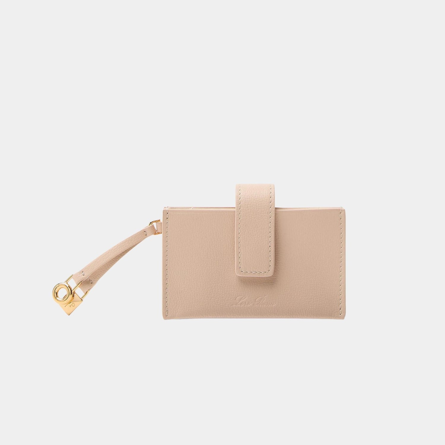 Loro Piana Extra Cardholder Calfskin With Snap Button Closure, Creamed Honey, Front