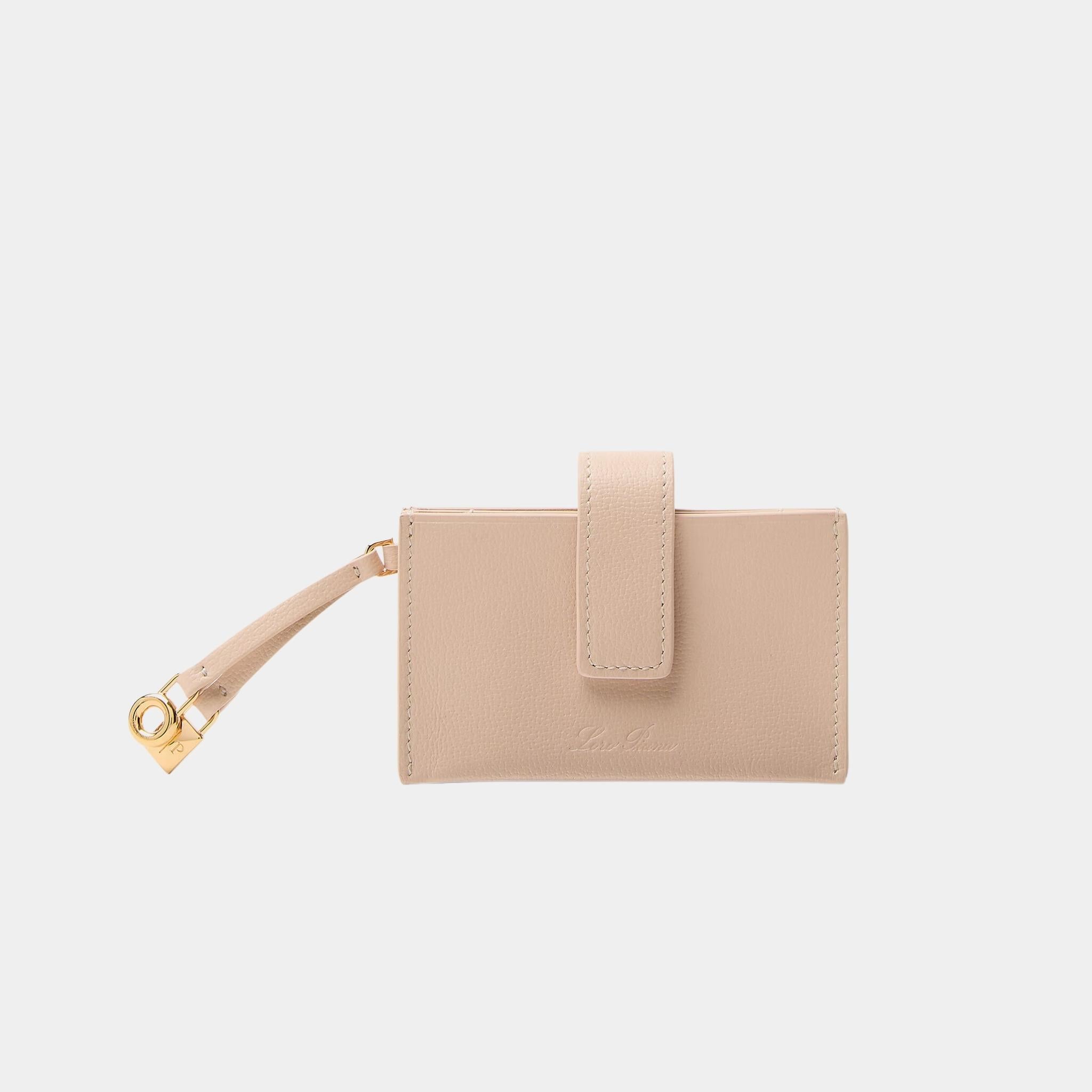 Loro Piana Extra Cardholder Calfskin With Snap Button Closure, Creamed Honey, Front