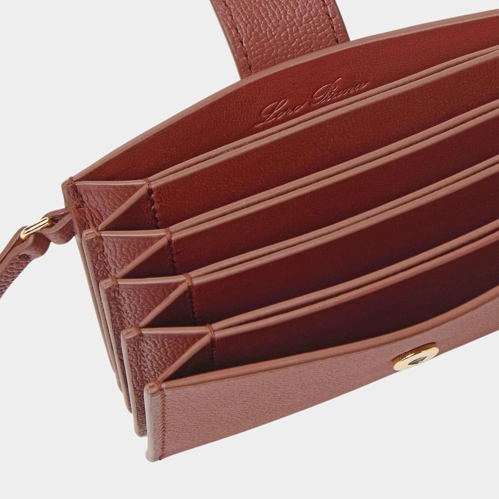 Loro Piana Extra Cardholder Calfskin With Snap Button Closure, Deep Kummel, Closeup