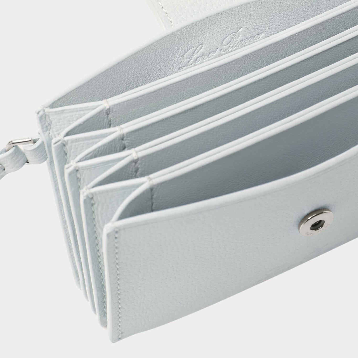 Loro Piana Extra Cardholder Calfskin With Snap Button Closure, Sky Breeze, Closeup