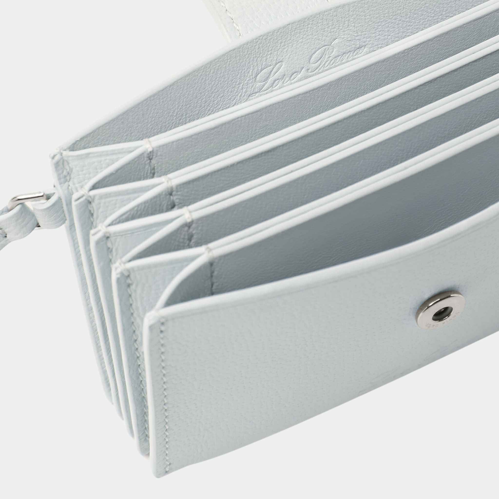 Loro Piana Extra Cardholder Calfskin With Snap Button Closure, Sky Breeze, Closeup