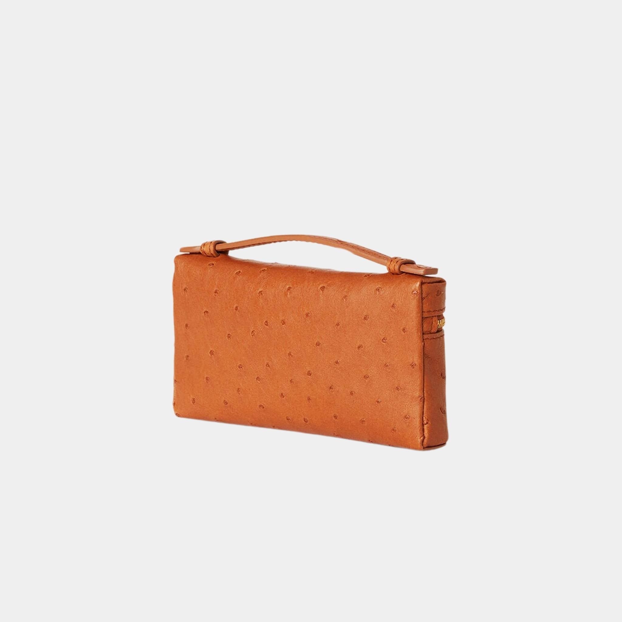Loro Piana Extra Pocket Mini Pouch Ostrich Leather, Cognac, Sun Gold, Back