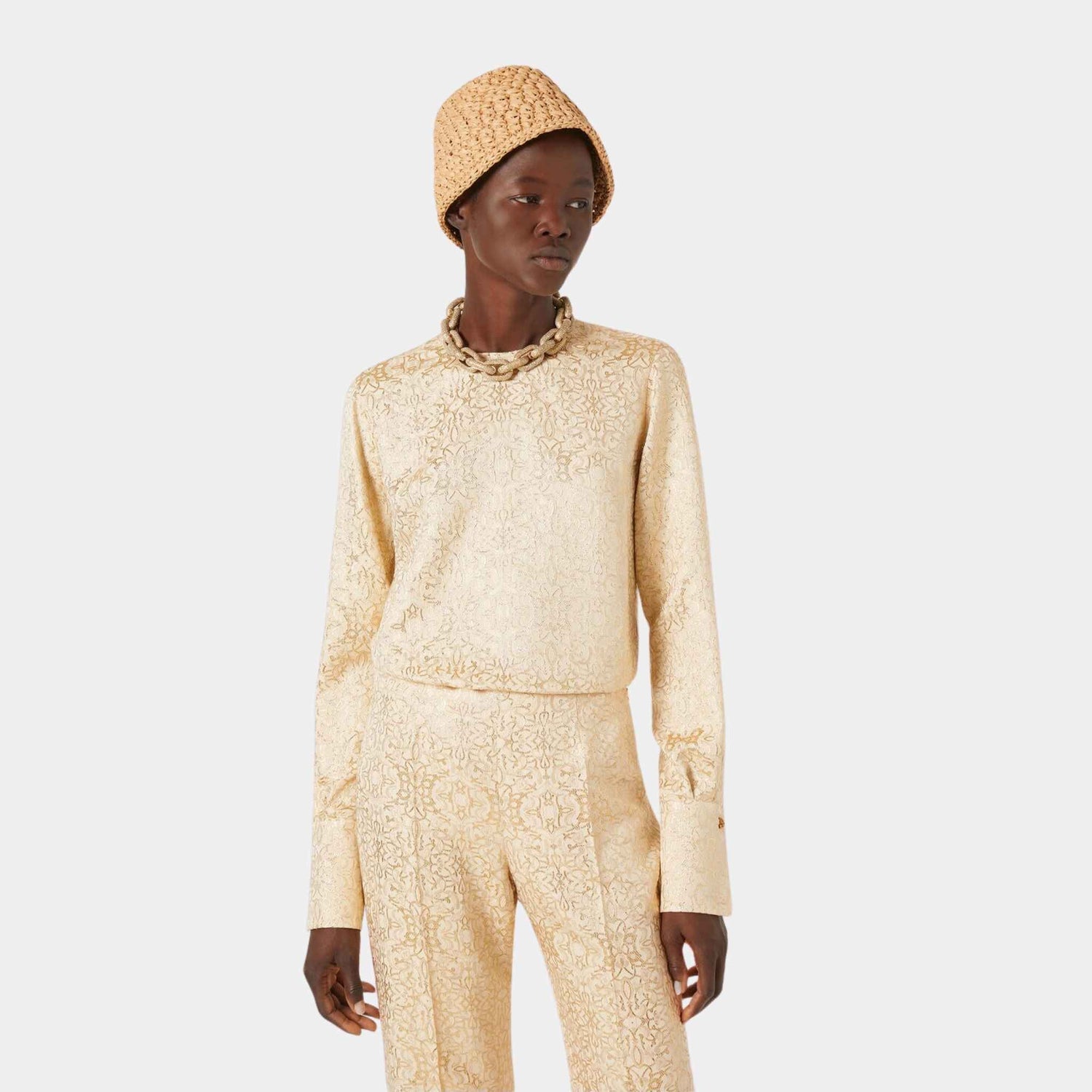 Loro Piana Jami Blouse Silk, Golden Butter, Model