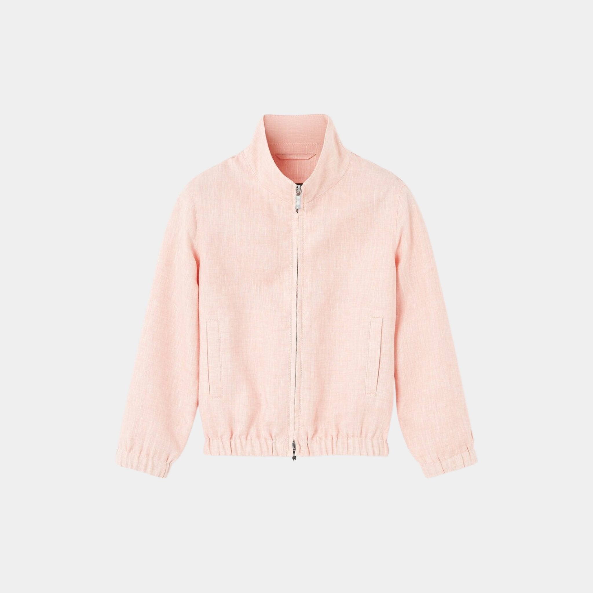 Loro Piana Kids Bomber Jacket Linen, Peach Candle, Front