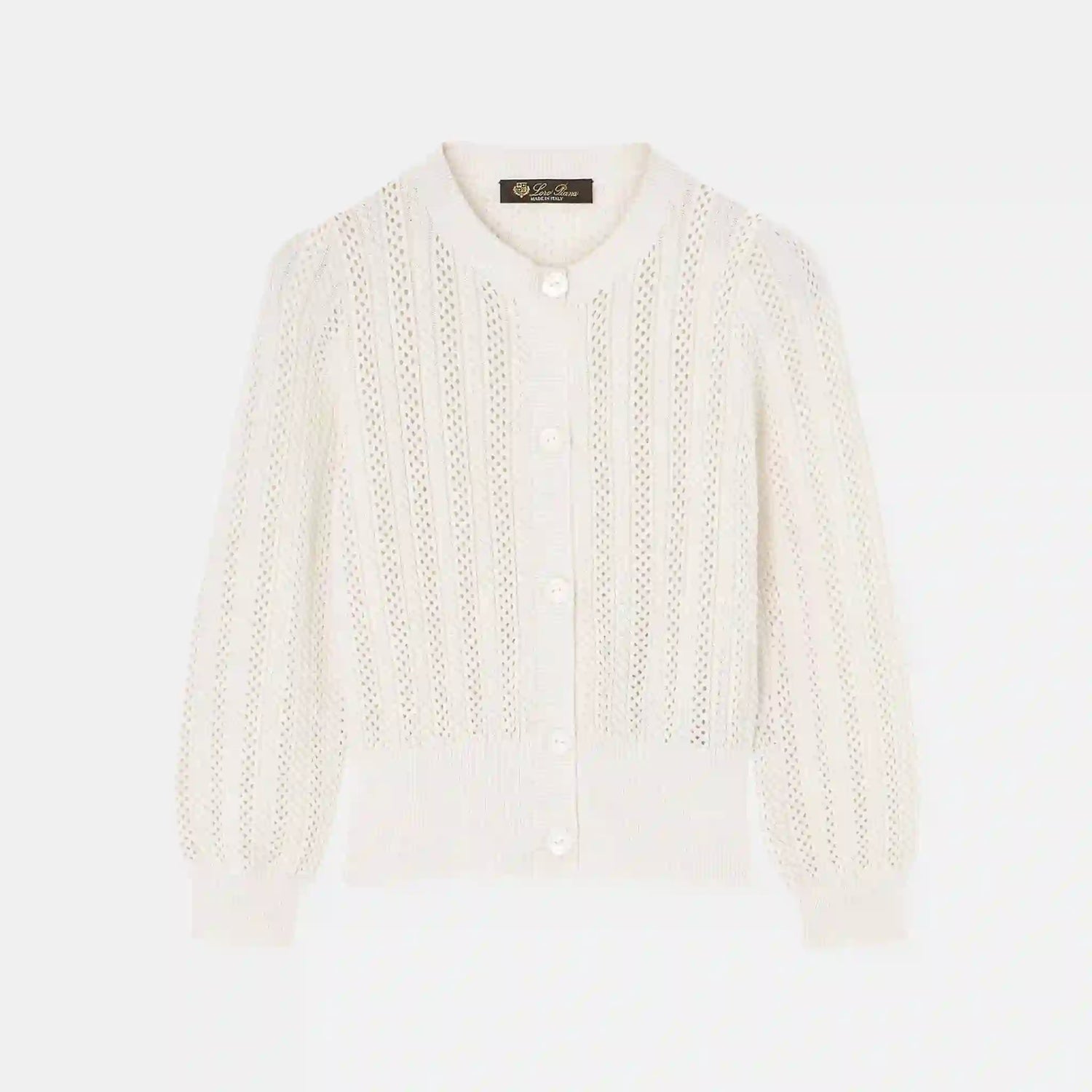 Loro Piana Kids Cherie Cardigan in Virgin Wool Silk Cashmere, Optical White, Front