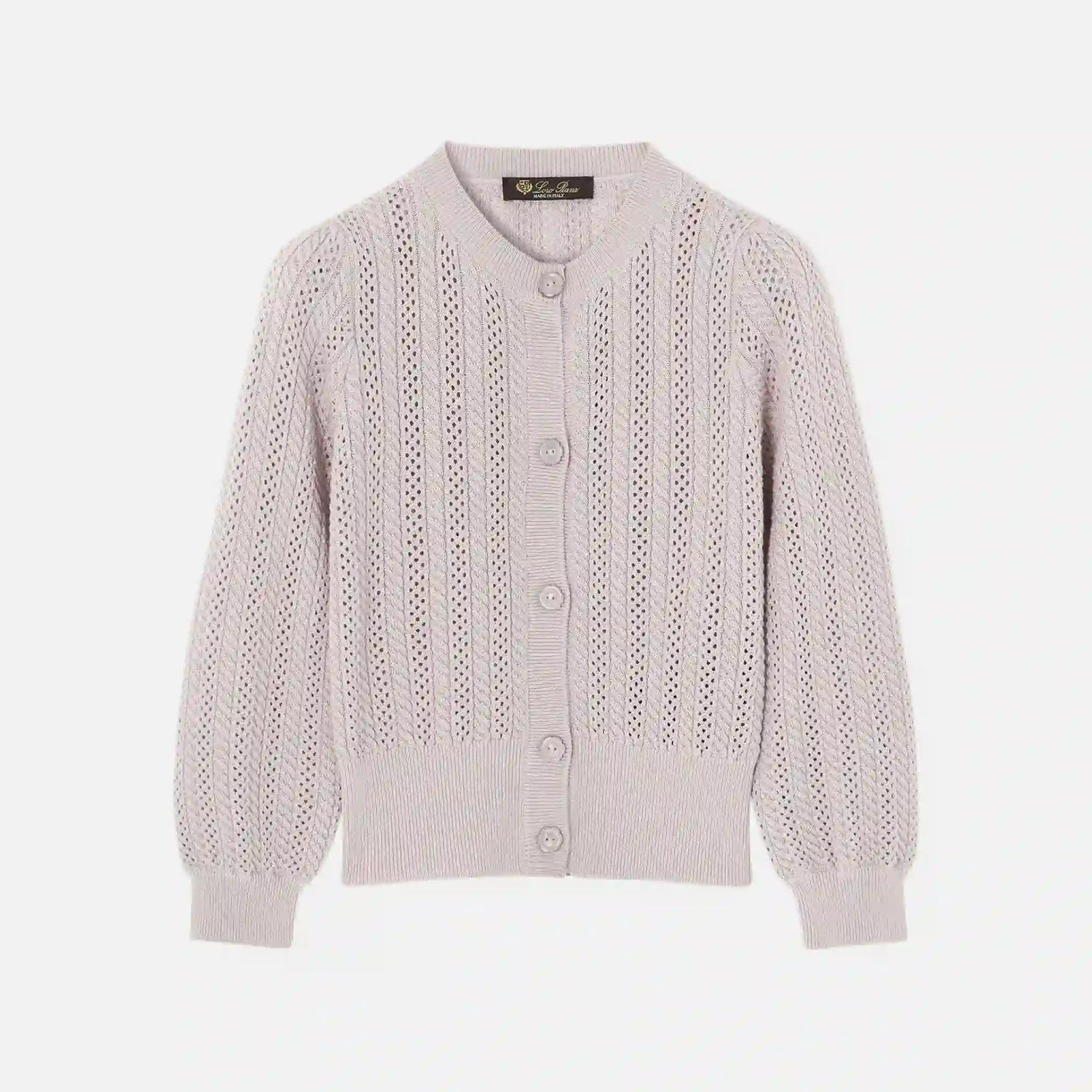 Loro Piana Kids Cherie Cardigan in Virgin Wool Silk Cashmere, Pink Dawn, Front