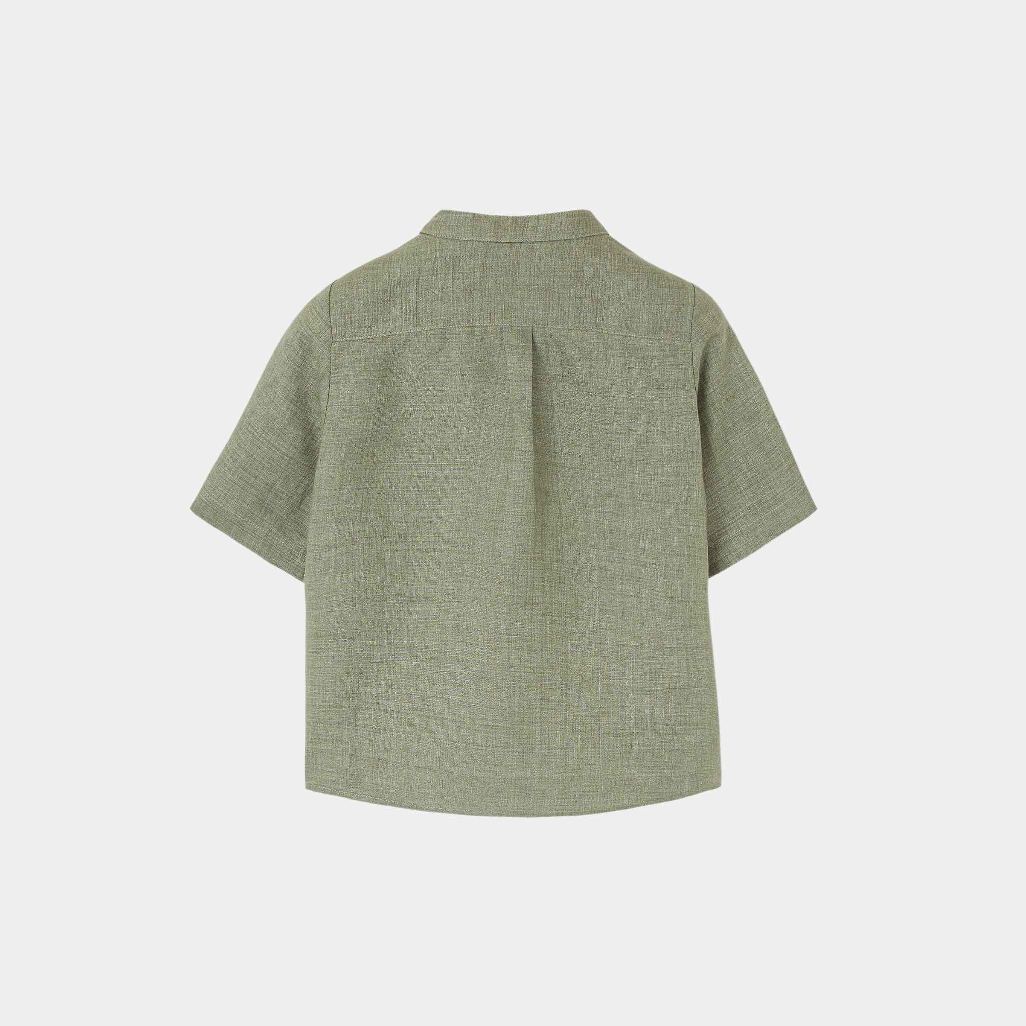 Loro Piana Kids Kenan Shirt Linen, Green Landscape, Back