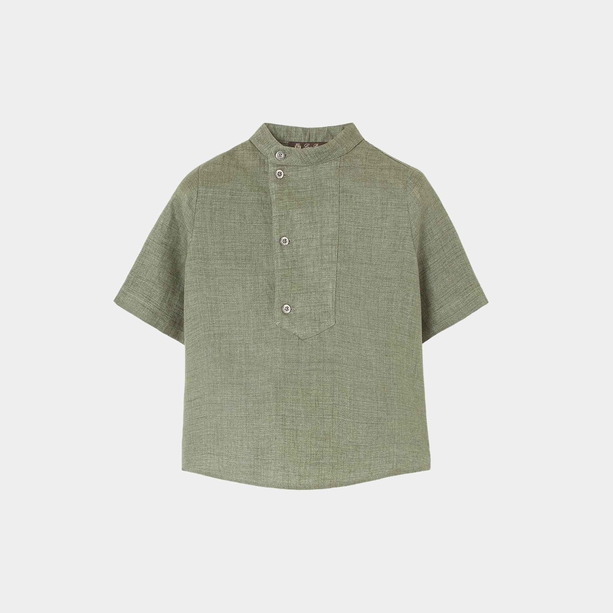 Loro Piana Kids Kenan Shirt Linen, Green Landscape, Front