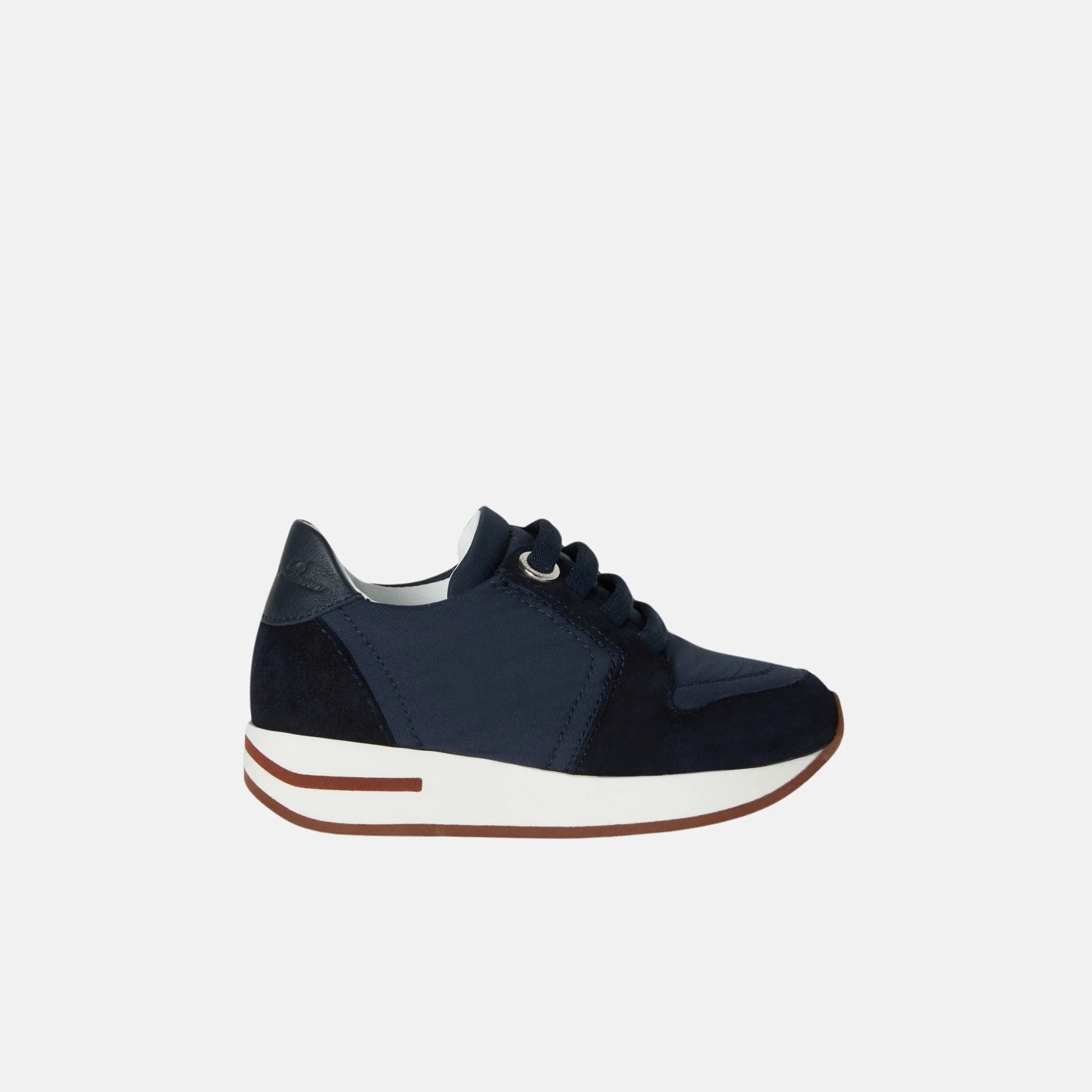 Loro Piana Kids My Wind Sneaker Suede Goatskin Storm System, Navy Blue, Side