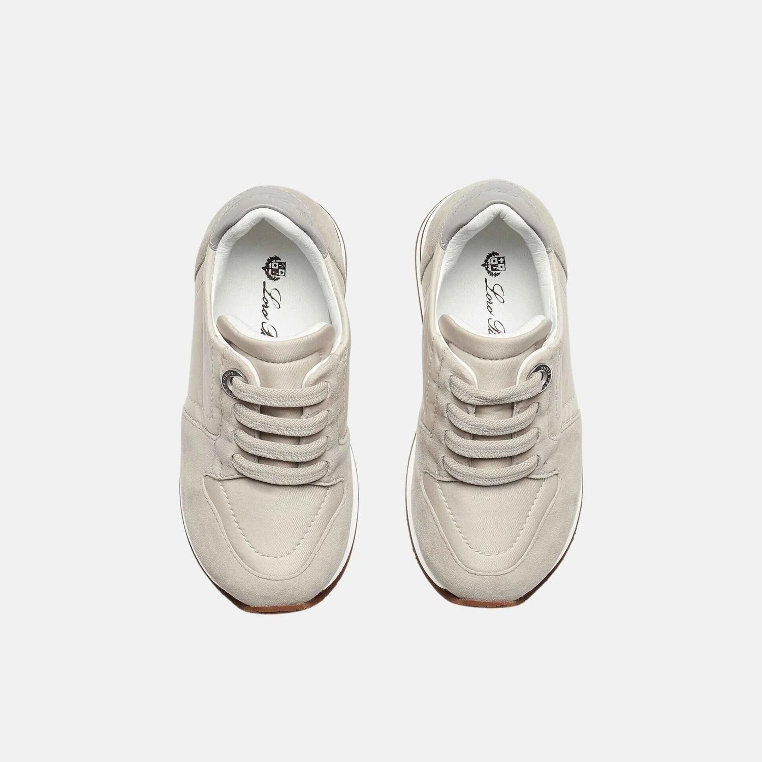 Loro Piana Kids My Wind Sneaker Suede Goatskin Storm System, Powder Pearl, Top