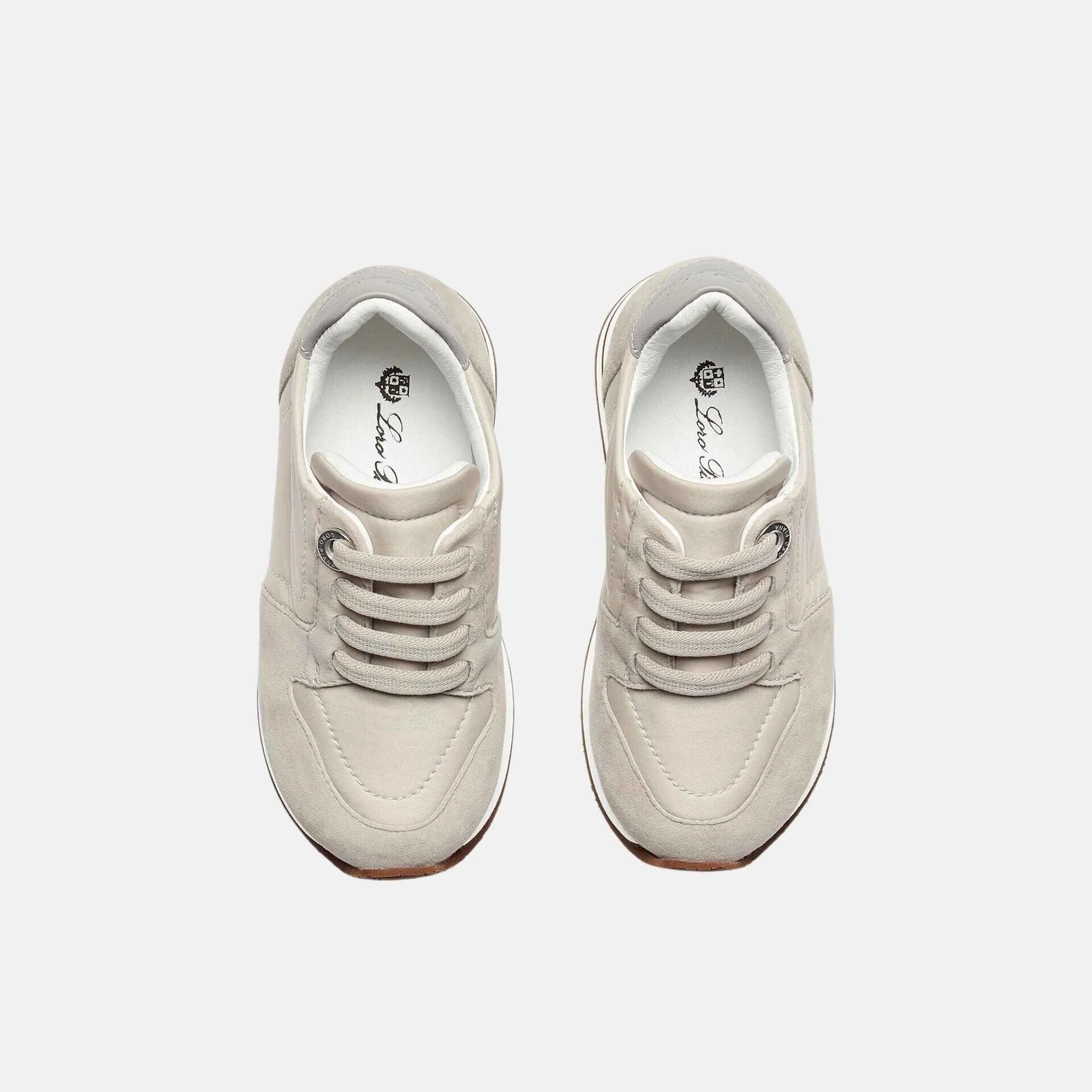 Loro Piana Kids My Wind Sneaker Suede Goatskin Storm System, Powder Pearl, Top