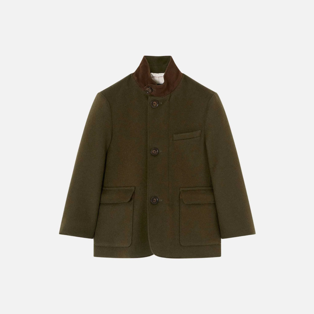 Loro Piana Kids Roadster Jacket in Cashmere, Drain Tree Forest, Front