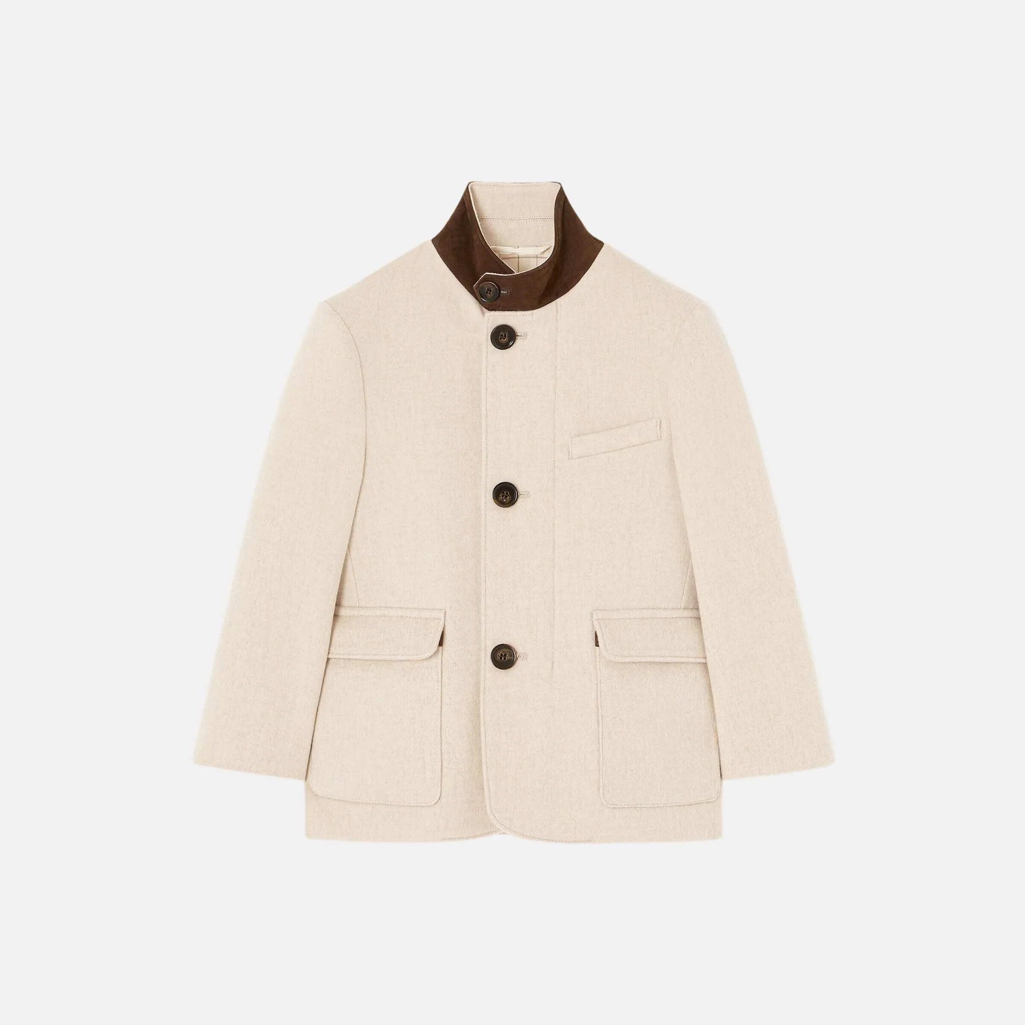 Loro Piana Kids Roadster Jacket in Cashmere, Naturel Melange, Front