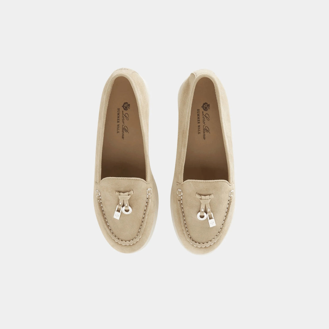 حذاء لوفر للأطفال Loro Piana Kids Summer Charms Walk من الشامواه وجلد الماعز، Windy Dunes، علوي