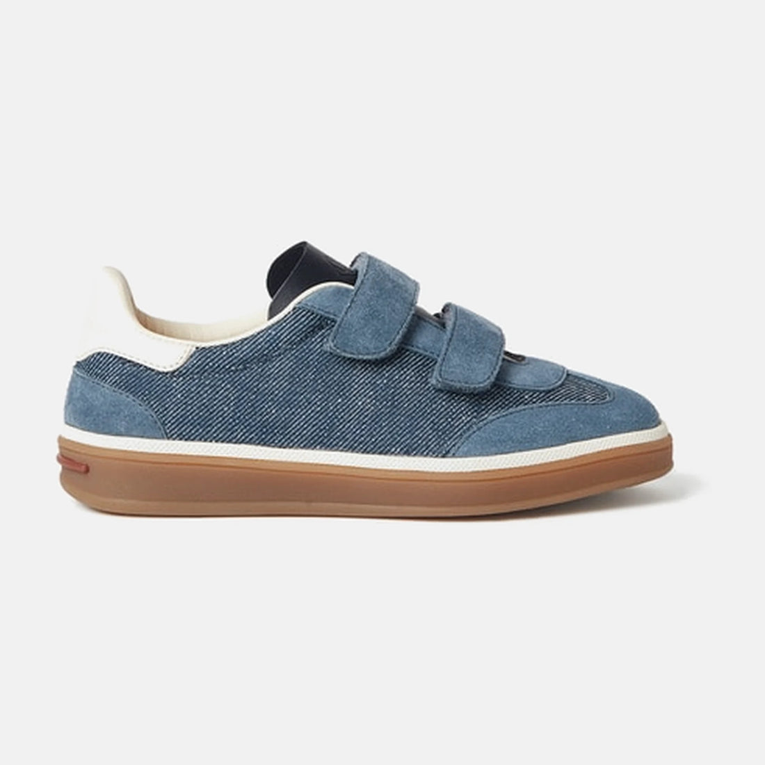 Loro Piana Kids Tennis Walk Sneakers in Austin Denim in Indigo Green Raw, front view