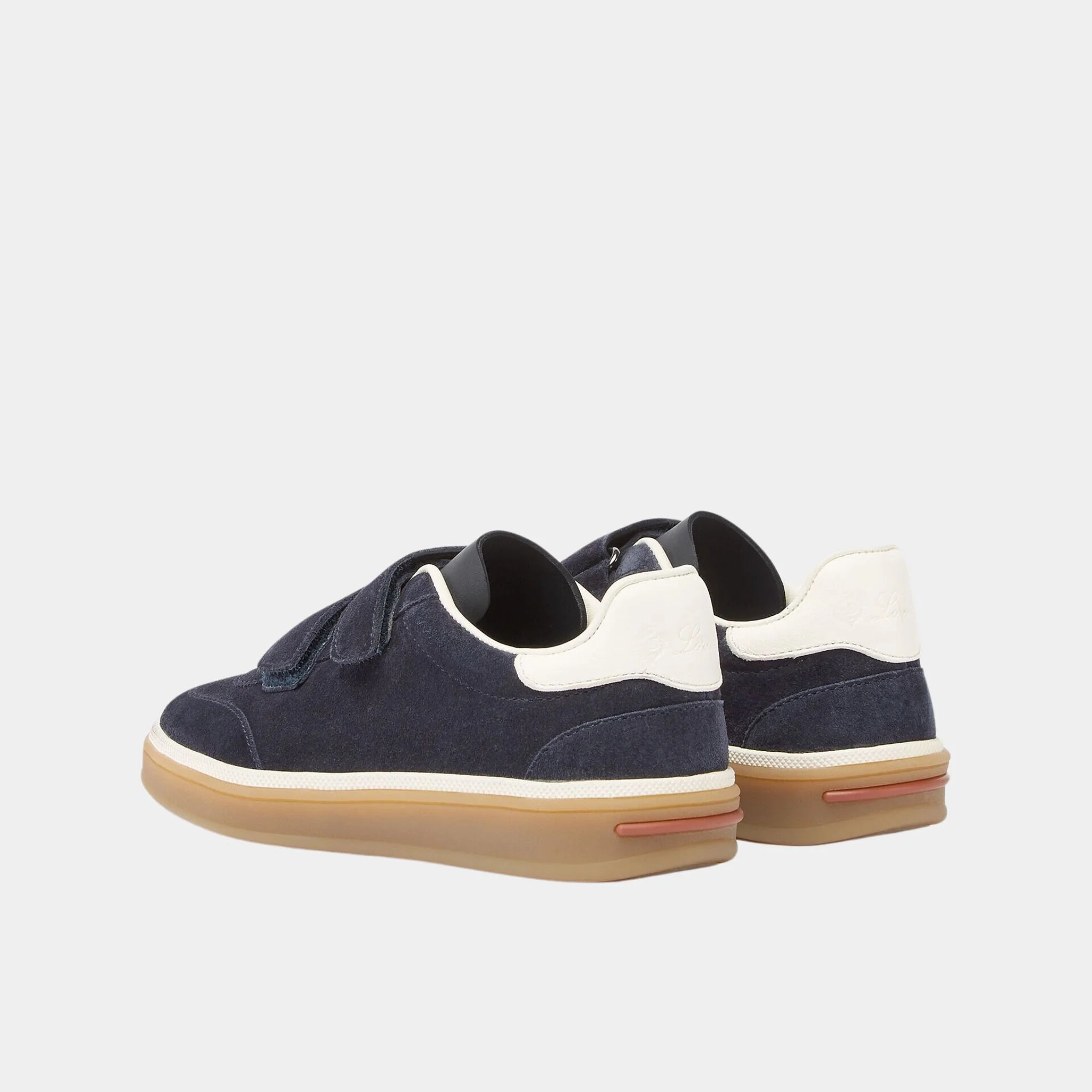 Loro Piana Kids Tennis Walk Sneakers Suede Calf Split, Navy Blue, Back