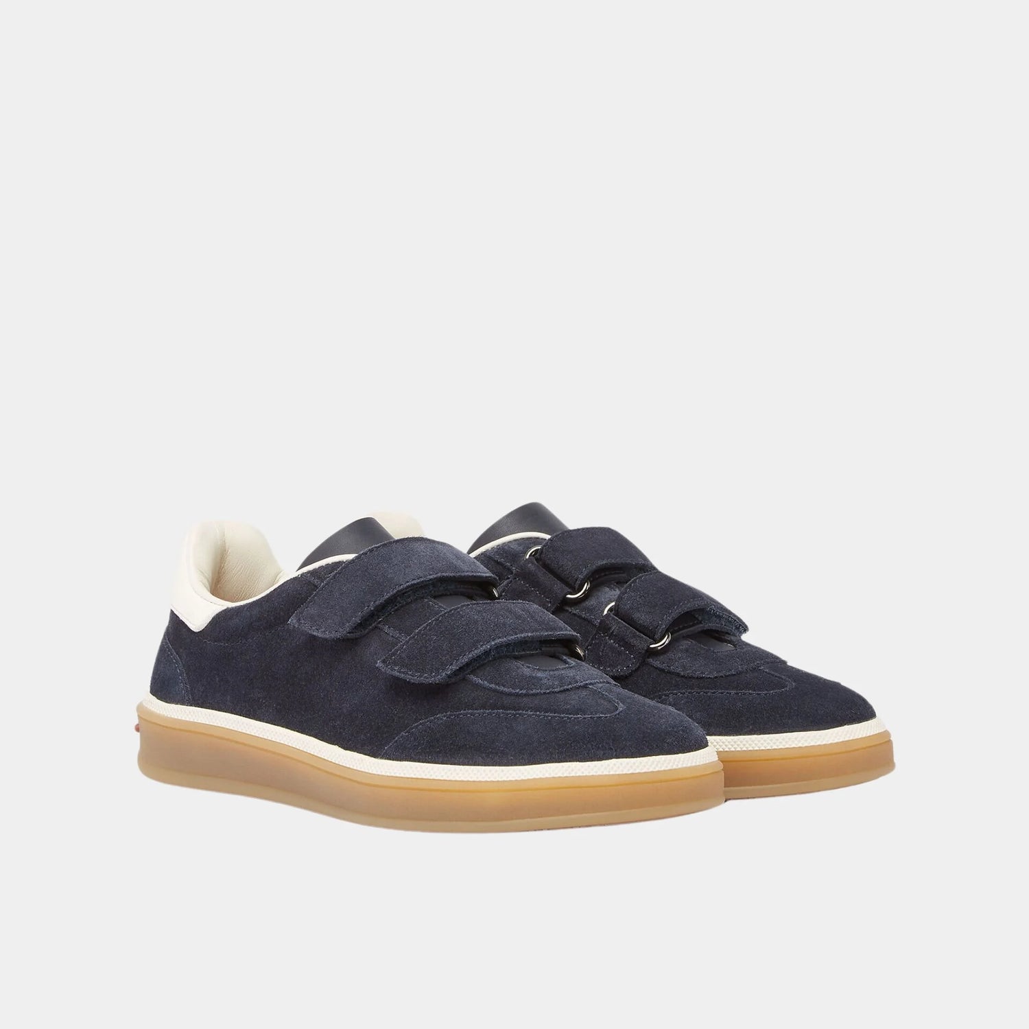 Loro Piana Kids Tennis Walk Sneakers Suede Calf Split, Navy Blue, Front