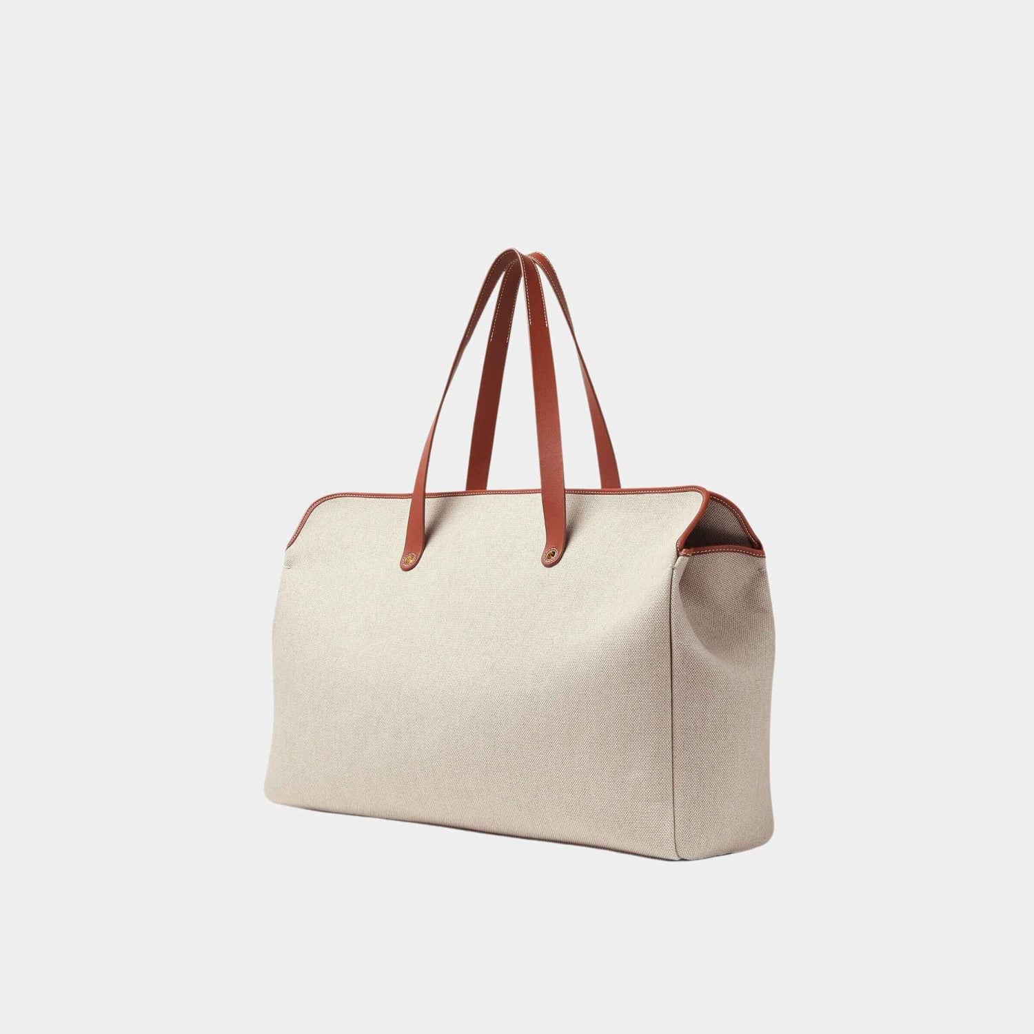 Loro Piana Laguna Shopper Bag Cotton-Linen And Calfskin, Papyrus, Kummel, Deep Kummel, Back