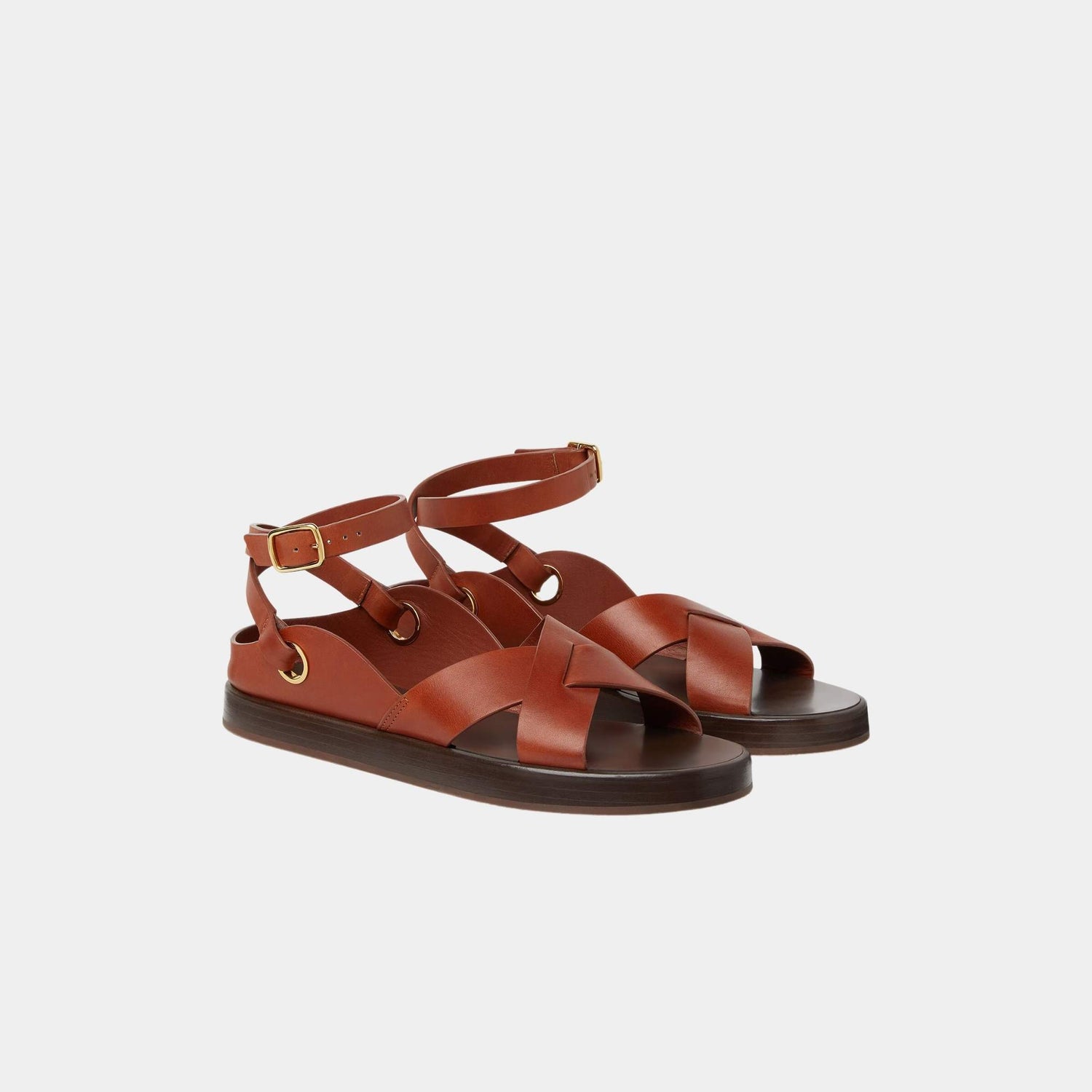 Loro Piana Leo Sandal In Bull Leather, Vinegar, Front