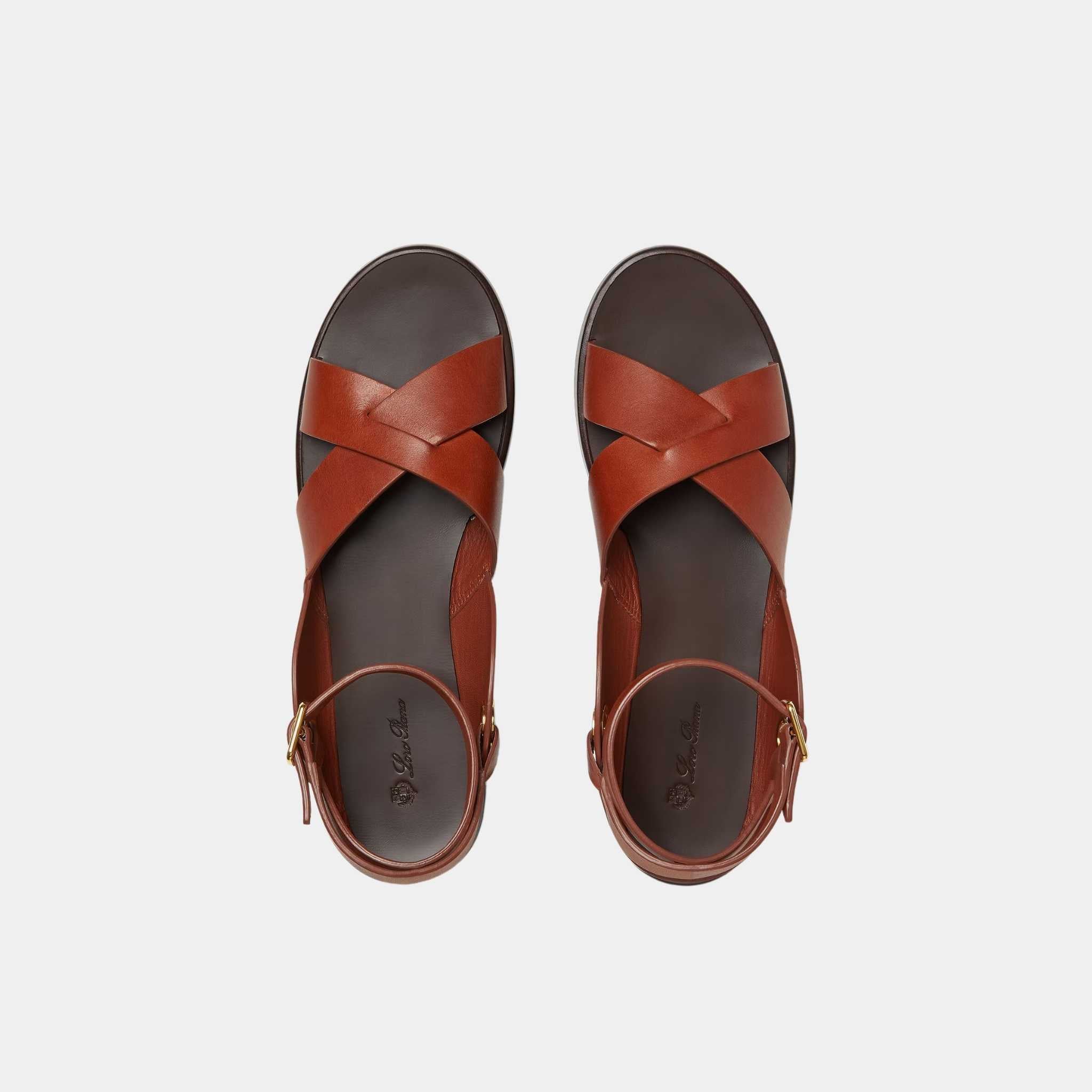Loro Piana Leo Sandal In Bull Leather, Vinegar, Top