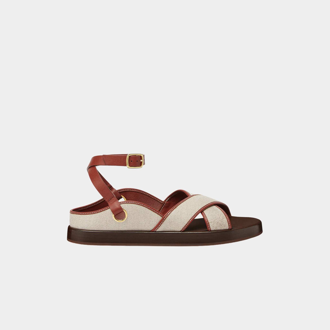 Loro Piana Leo Sandal In Cotton And Linen Canvas, Natural, Deep Kummel, Side