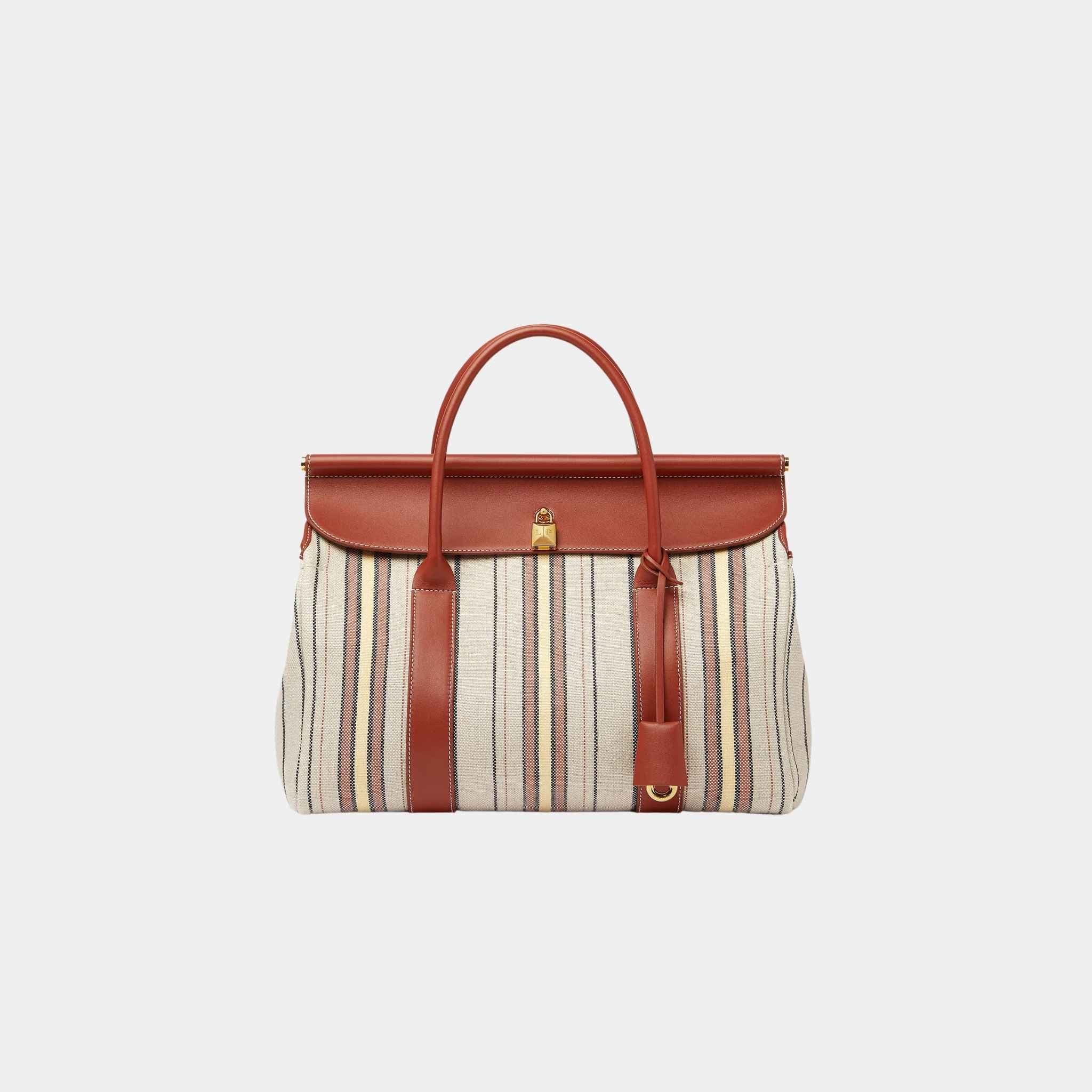 Loro Piana Loom Bag L32 Linen-Calfskin, Deep Kummel, Front