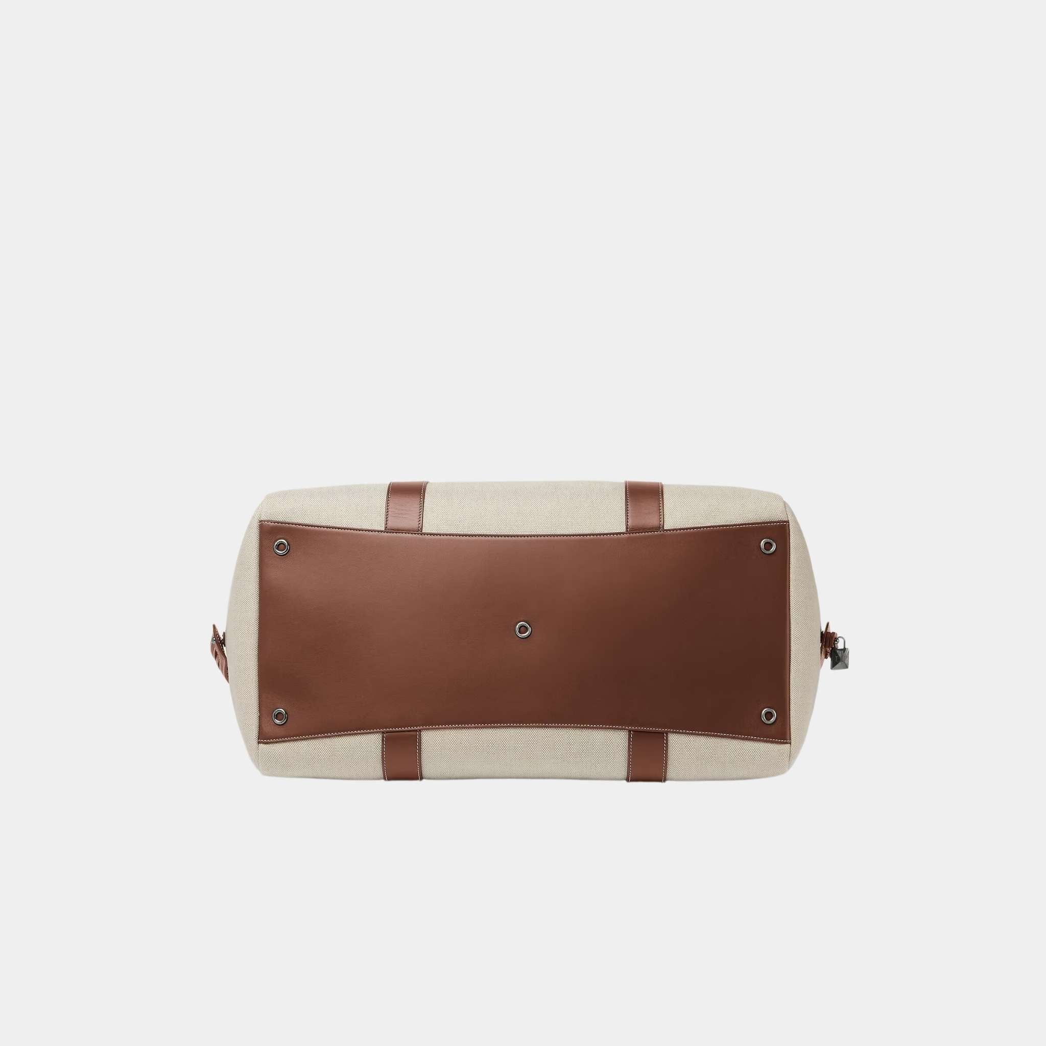 Loro Piana Loom Weekender Bag L42 Cotton-Linen And Calfskin, Natural, Caramel Sugar, Bottom