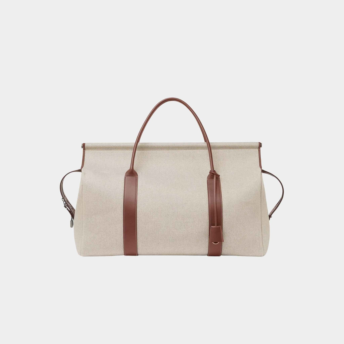 Loro Piana Loom Weekender Bag L42 Cotton-Linen And Calfskin, Natural, Caramel Sugar, Front