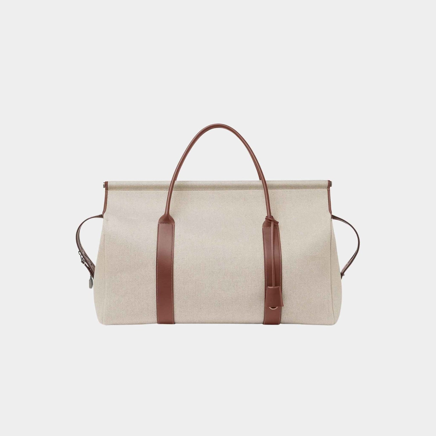 Loro Piana Loom Weekender Bag L42 Cotton-Linen And Calfskin, Natural, Caramel Sugar, Front