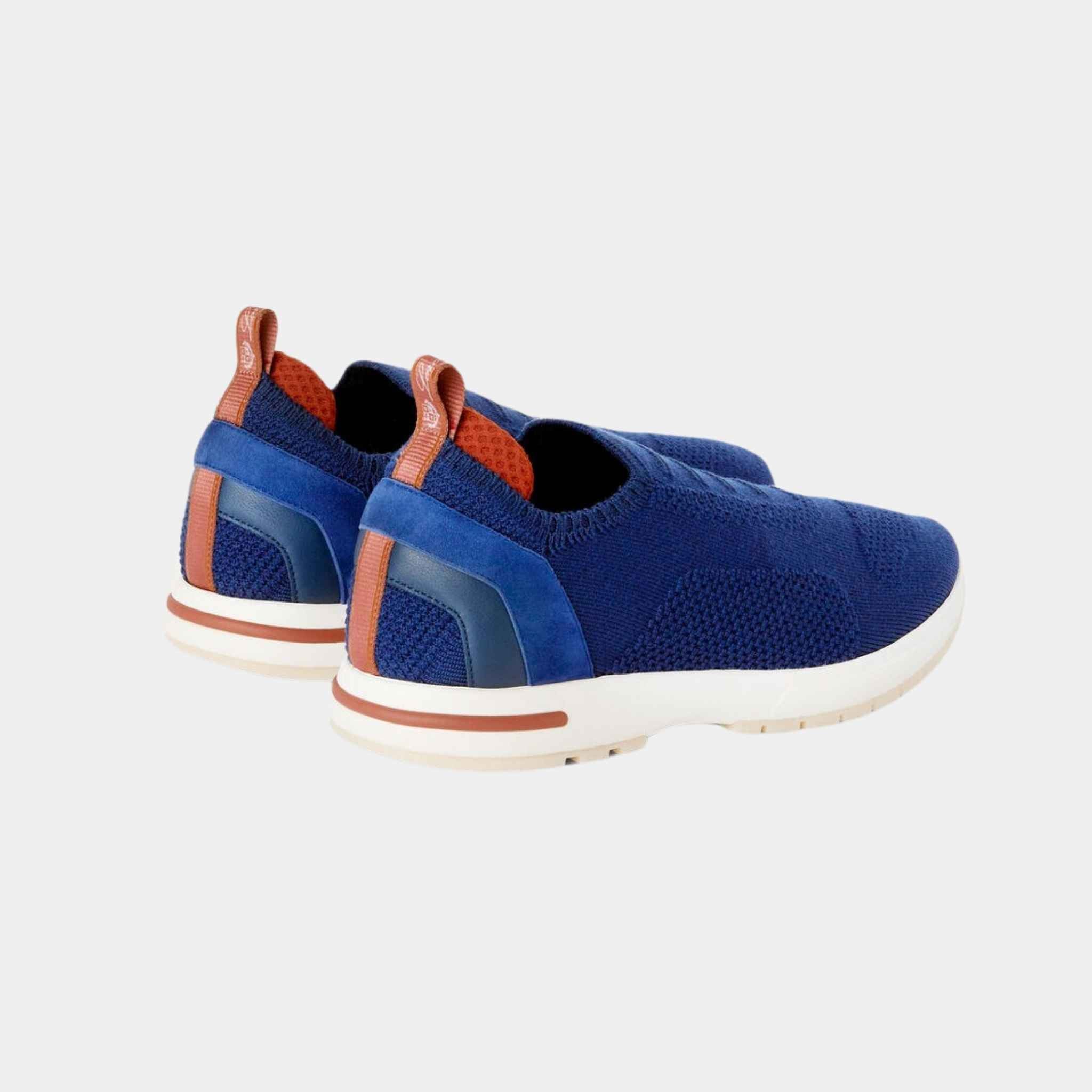 Loro Piana 360 LP Flexy Walk Sneakers In Kummel Colored Eyelets, Blue Fluorite, Back View