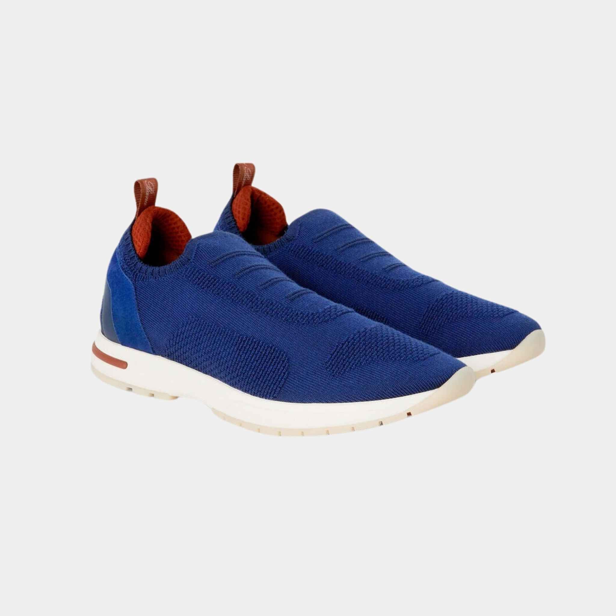 Loro Piana 360 LP Flexy Walk Sneakers In Kummel Colored Eyelets, Blue Fluorite, Front View