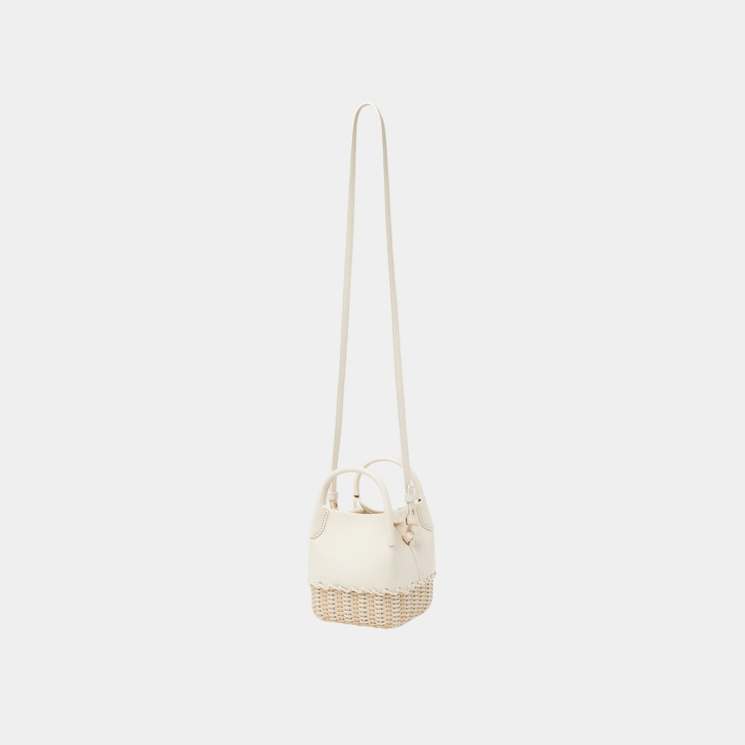 Loro Piana Micro Bale Bag Calfskin-Wicker With Cotton-Linen Lining, Whisper White, Strap