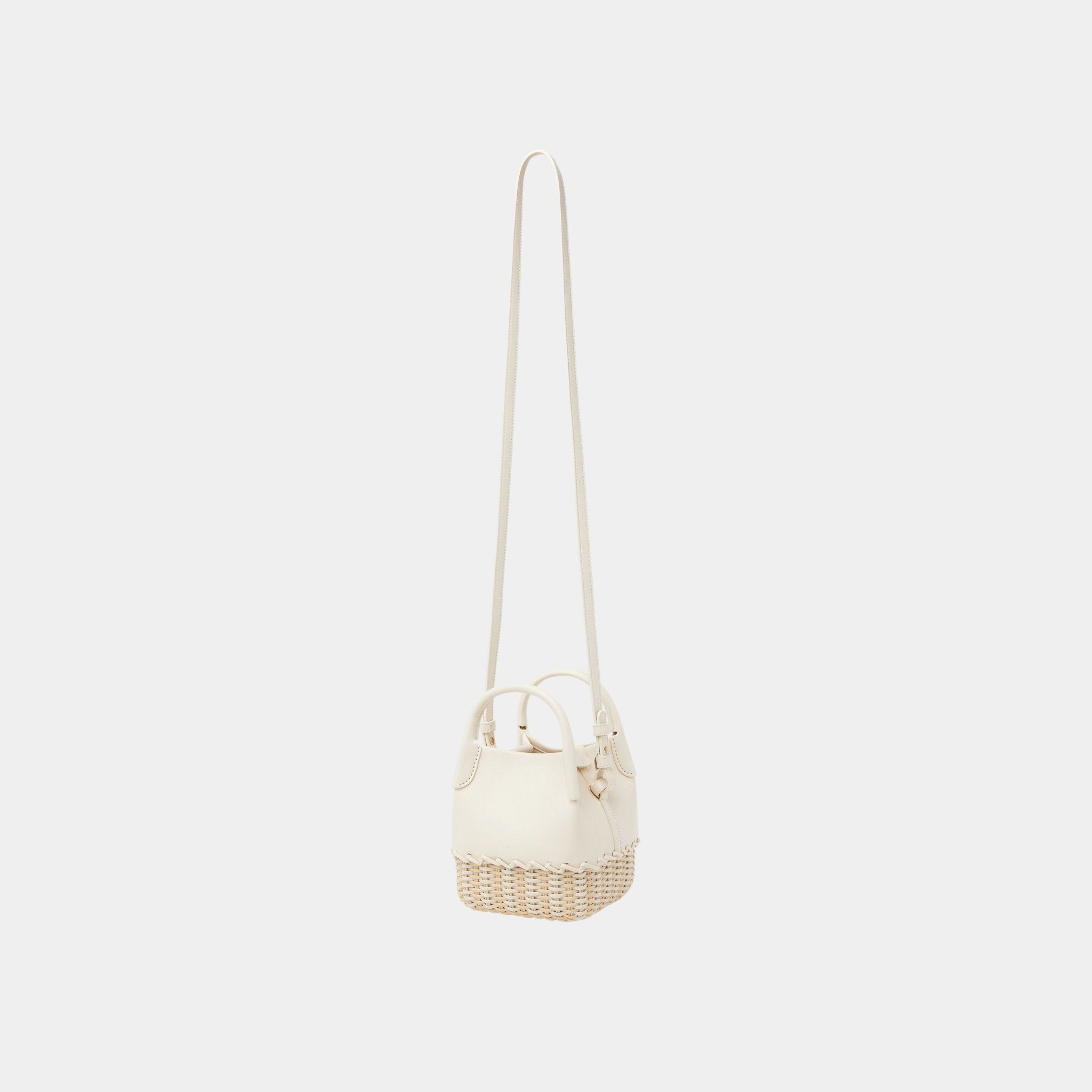 Loro Piana Micro Bale Bag Calfskin-Wicker With Cotton-Linen Lining, Whisper White, Strap