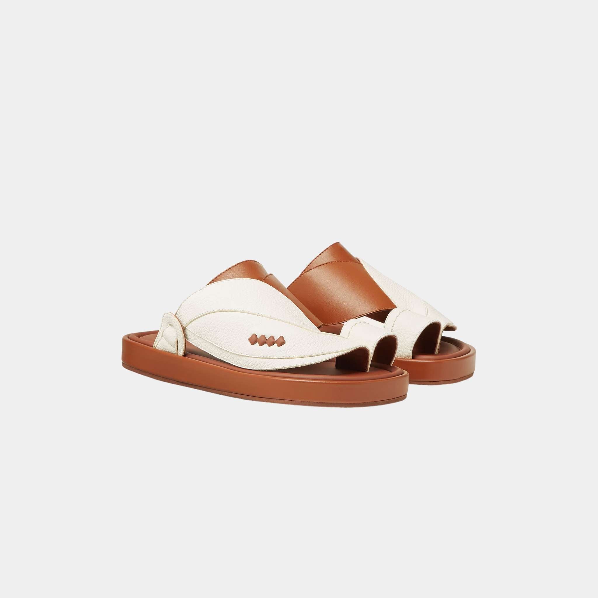 Loro Piana Noor Walk Sandal Ox Leather, Desert Snow, Front