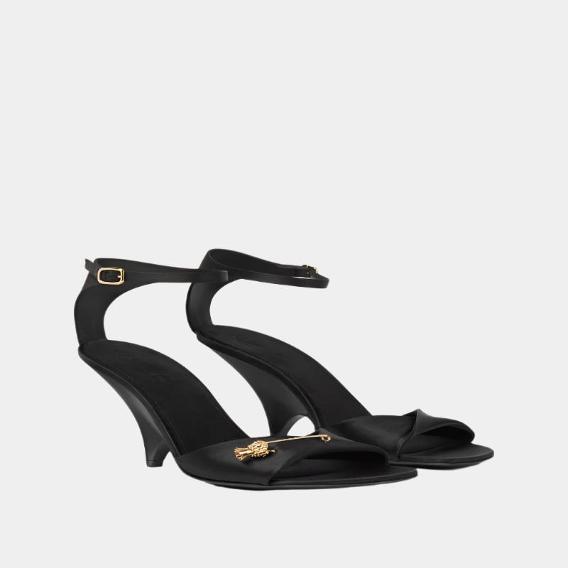 Side view Loro Piana Olympia Heeled Sandal with gem-set buckle