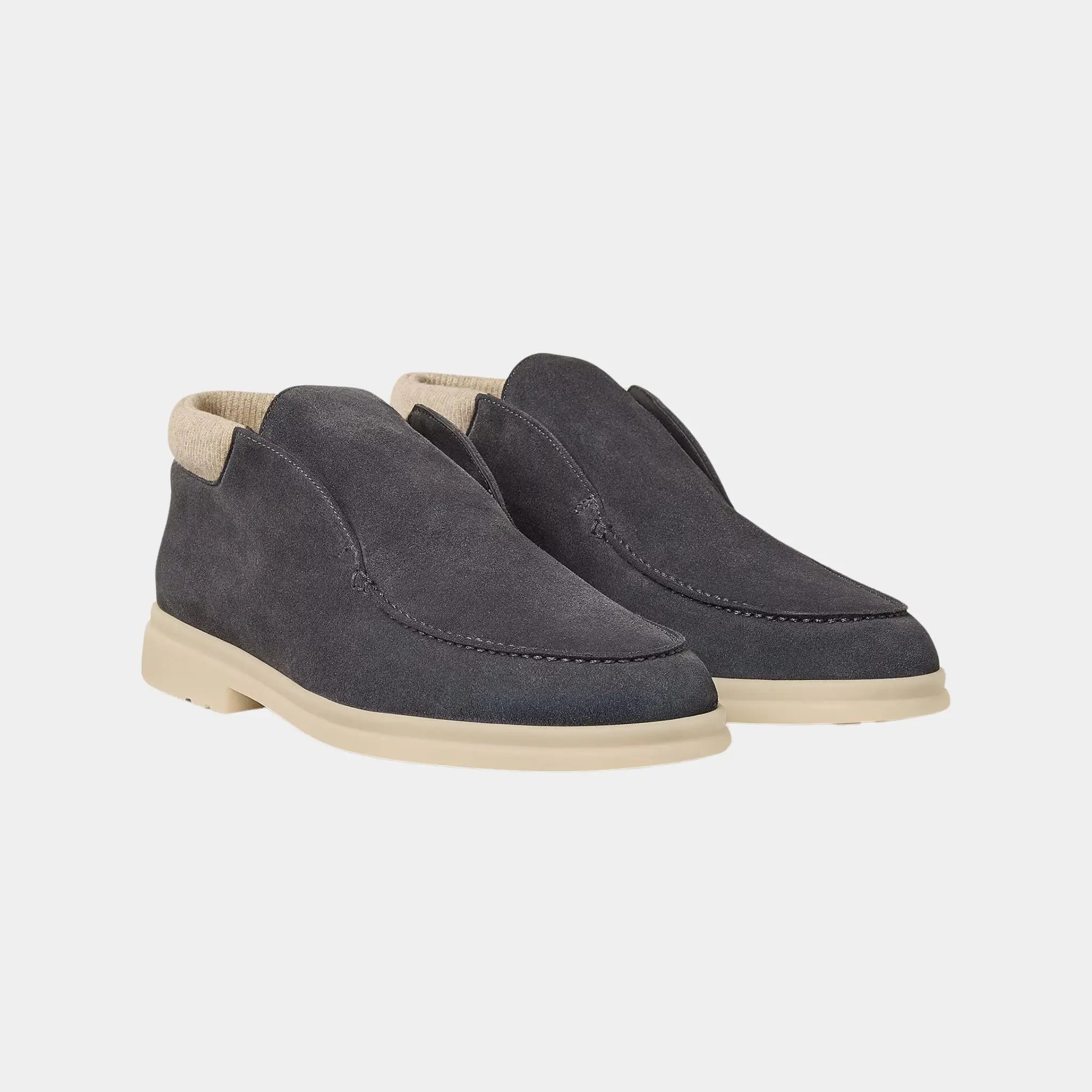 Loro Piana Open Wintery Walk Ankle Boot in Suede, Obsidian Gray, Front